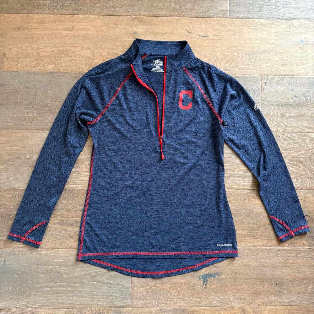 Women's Majestic MLB Cleveland Indians Guardians 1/4 Zip Pullover Jacket Large